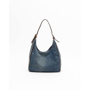 USED Fendi Denim Hobo Bag Brown Leather Trim One Size